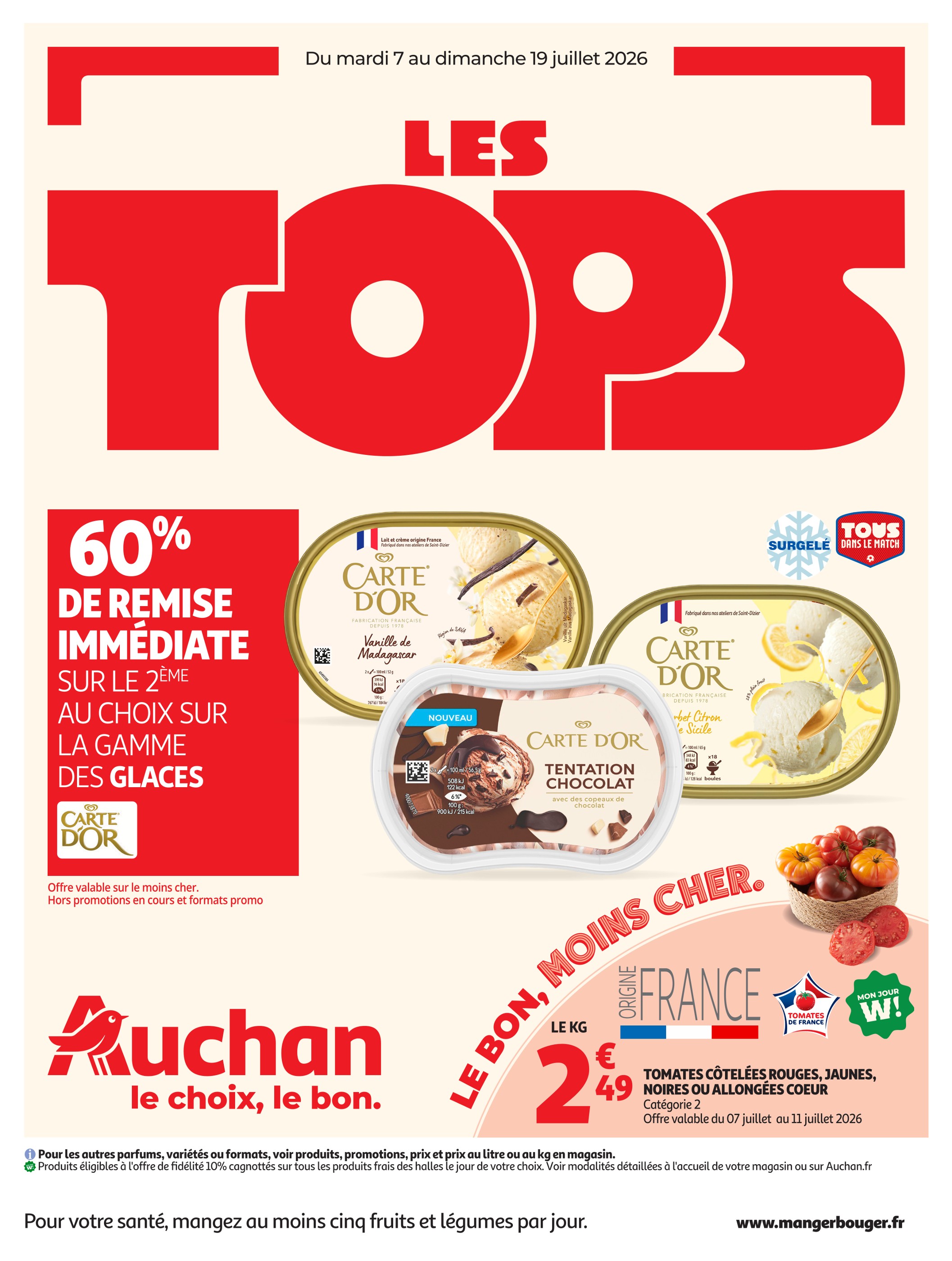 Prospectus Auchan Hypermarché à Mirabeau, "LES TOPS", 44 pages, 07/07/2026 - 19/07/2026